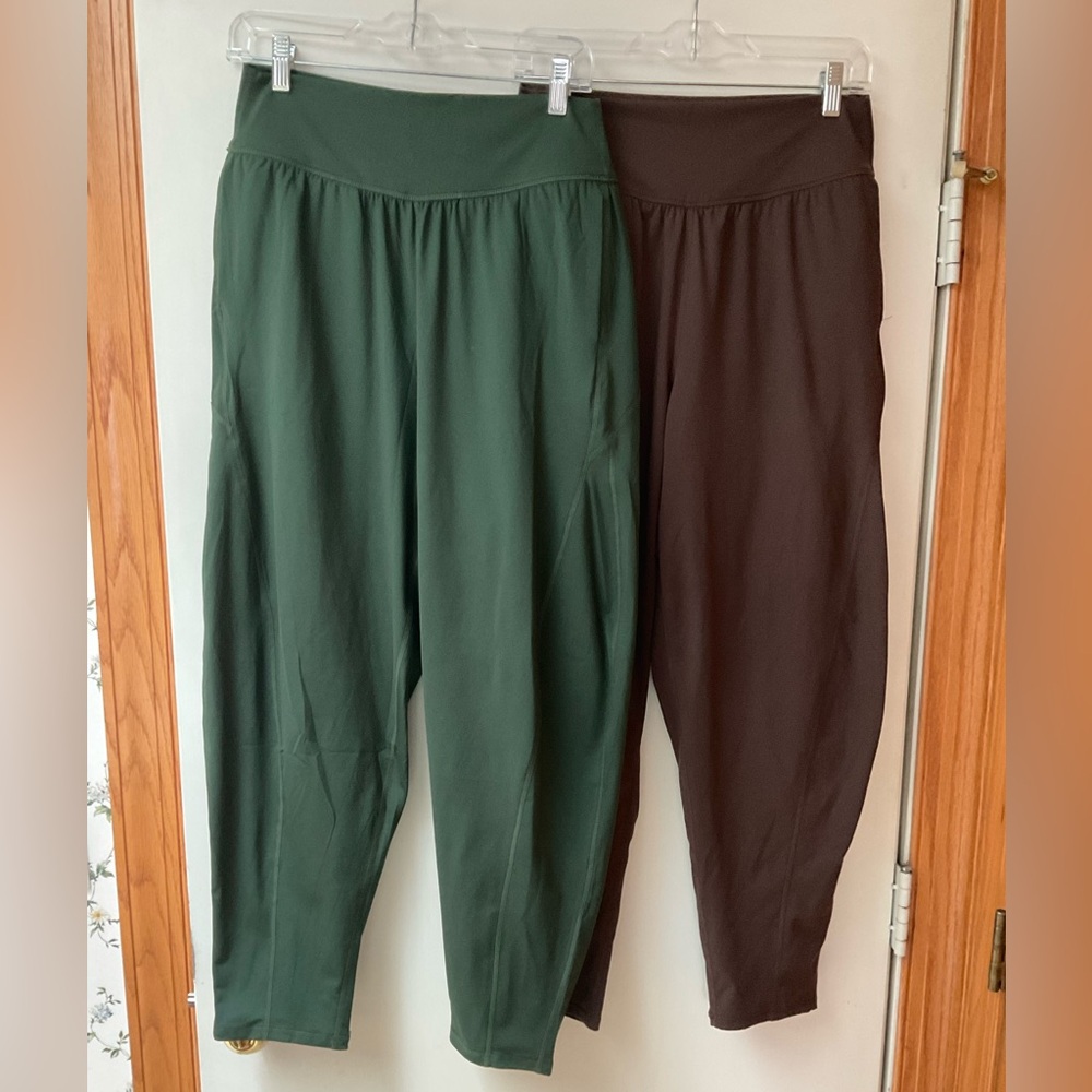Green and Brown Relaxed Barrel Fit Pants. 2 Pairs
